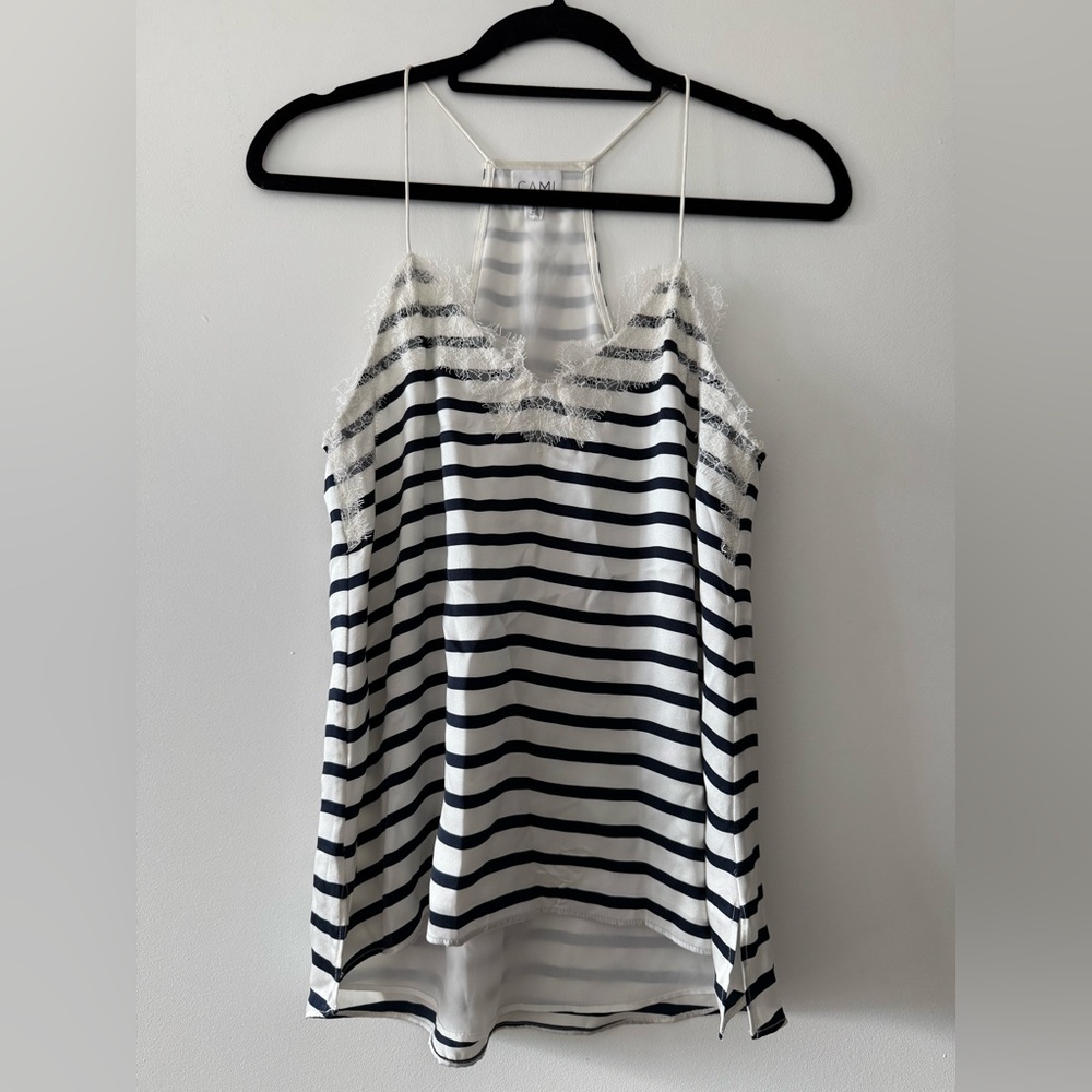 Cami NYC Navy and White Striped Silk Lace Cami